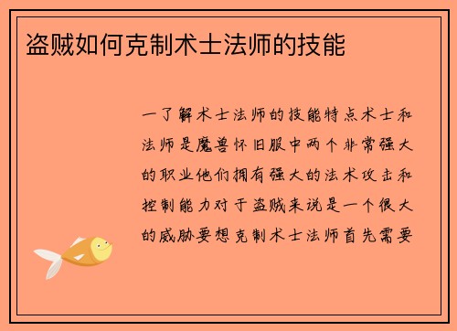 盗贼如何克制术士法师的技能