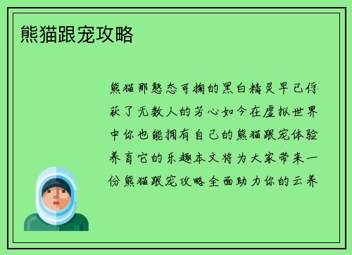 熊猫跟宠攻略